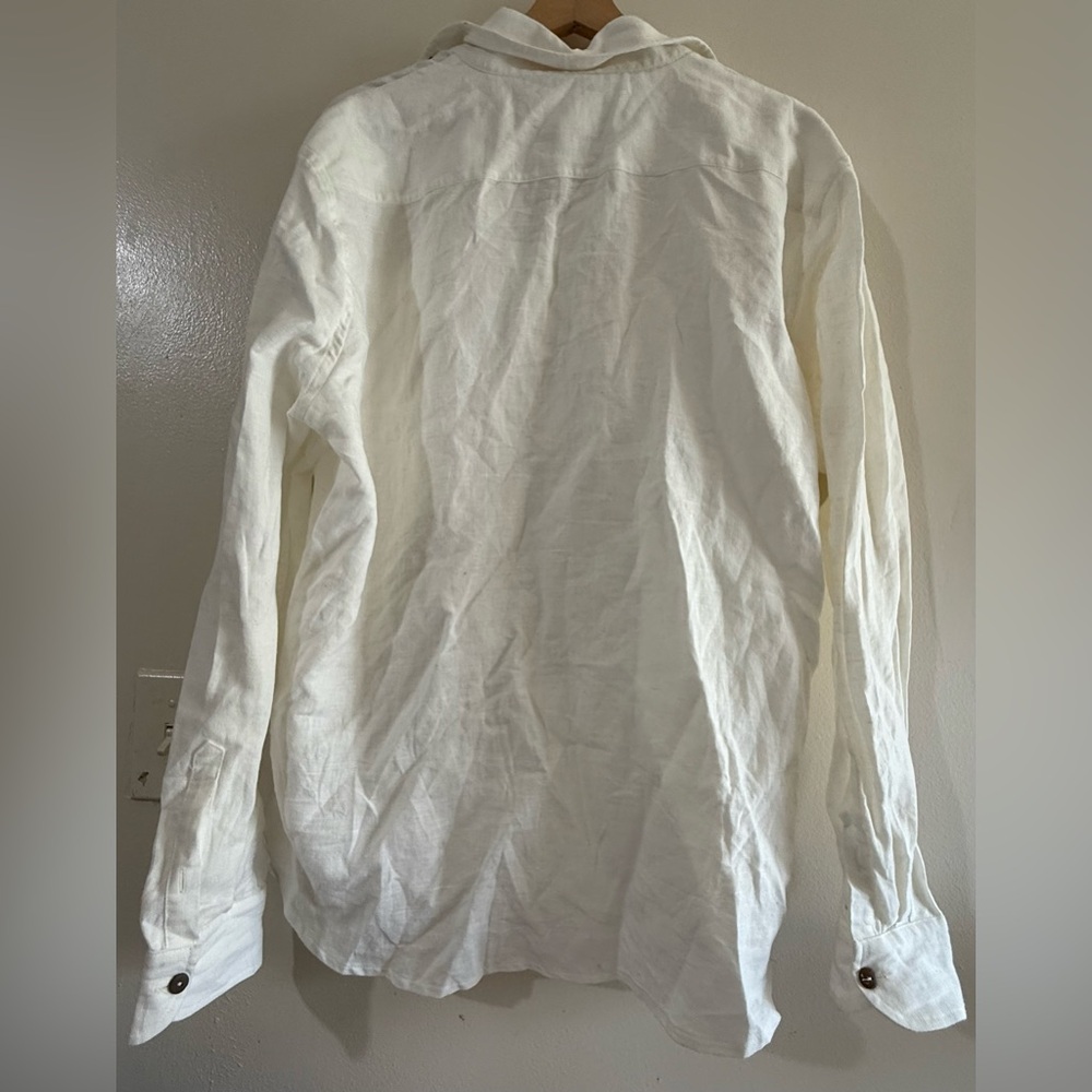 Ludda Men's White Casual Button-Down Shirt - Classic Linen Blend - Picture 5 of 5